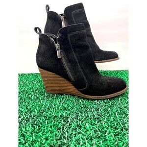 Lucky Brand Black‎ Suede Wedge Ankle Boots Women’s Size 10M Side Zip